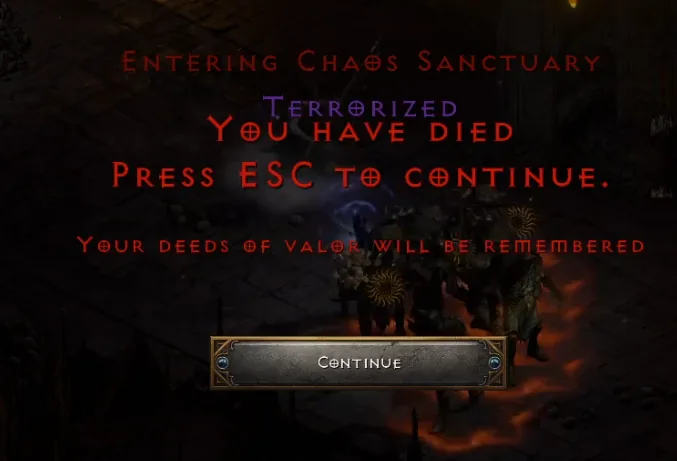 Lillipher death screen in Terrorized Chaos Sanctuary