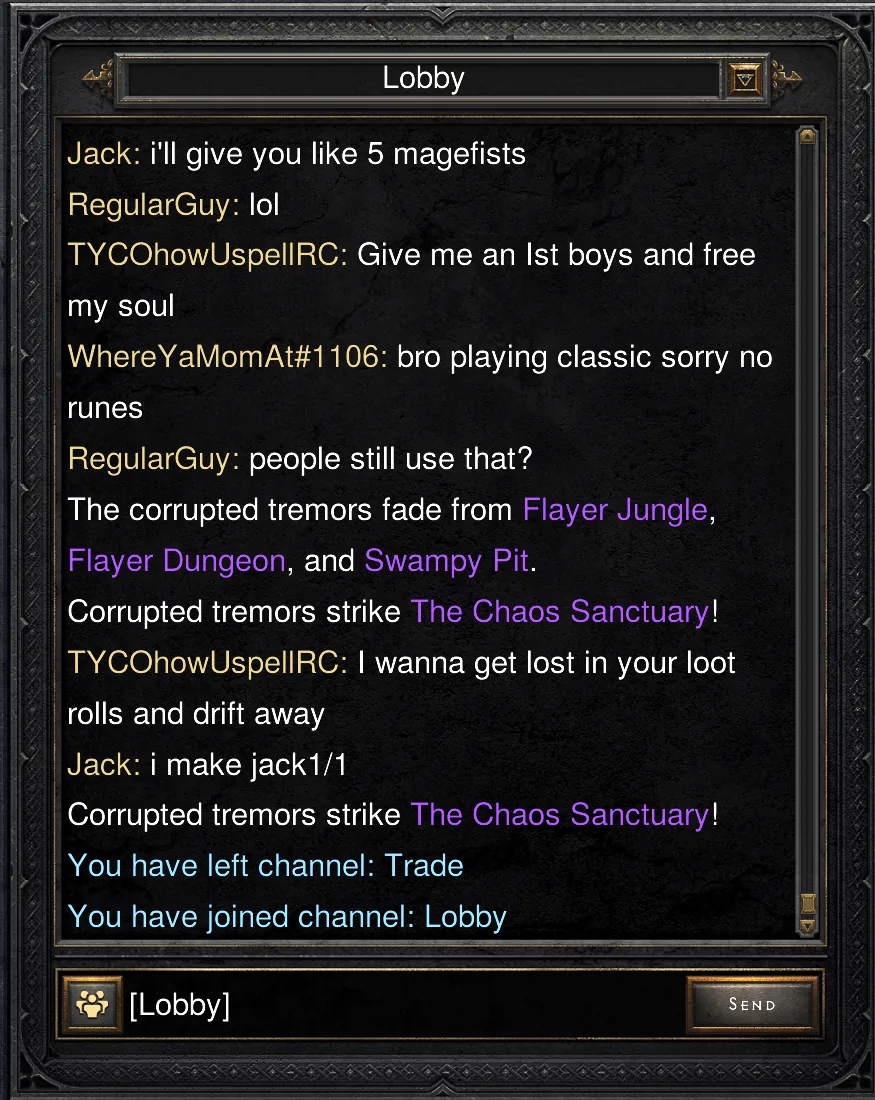 Lobby chat Ist trade nonsense